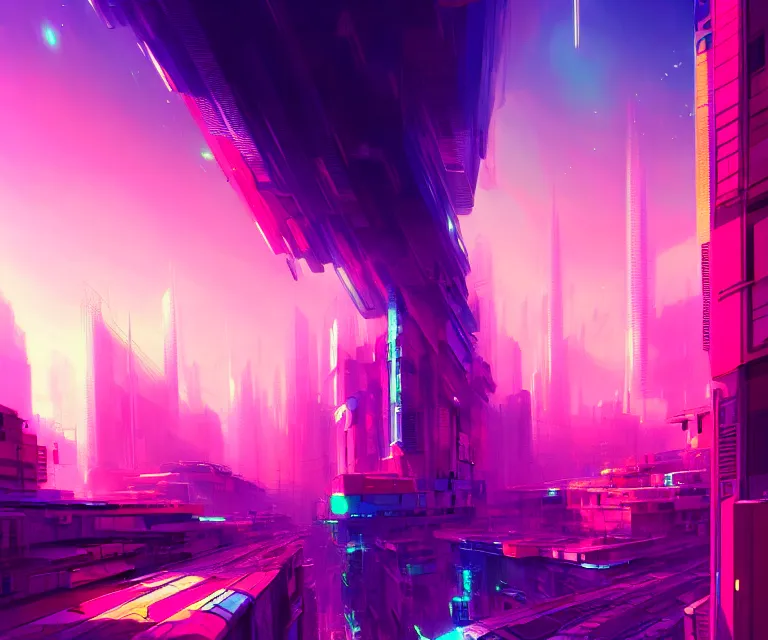 Image similar to a colorful fututistic city, sci - fi by yoshitaka amano and alena aenami, trending on artstation, 8 k, high resolution, insanely detailed and intricate, beautiful, matte painting, unreal engine