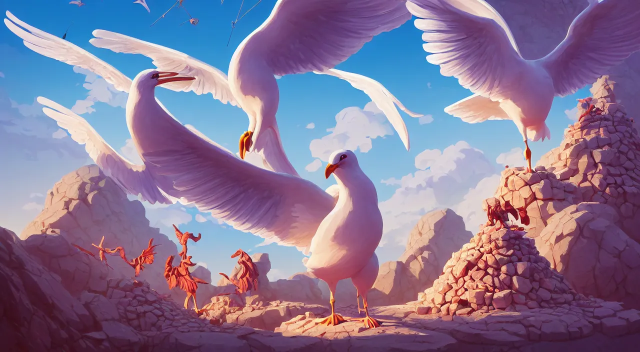 Prompt: painting of hiperborea seagull statue and hill valley Nordic temple of olympus glory hogweed plant grow flower ,in marble incrusted of legends heartstone official fanart behance hd by Jesper Ejsing, by RHADS, Makoto Shinkai and Lois van baarle, ilya kuvshinov, rossdraws global illumination