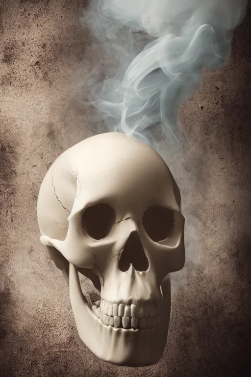 Prompt: smoke rising and forming the shape of a skull, realistic photo,