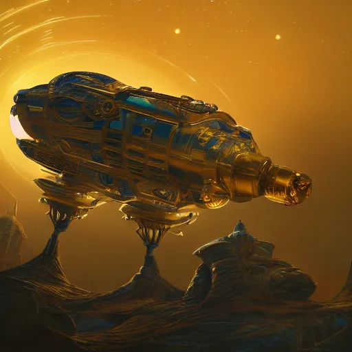 Image similar to colossal dream bot mothership in outer space, golden heart, golden hour, intricate details, sharp focus, digital art, hyper realistic, 4 k, unreal engine, highly detailed, hd, dramatic lighting by brom, trending on artstation