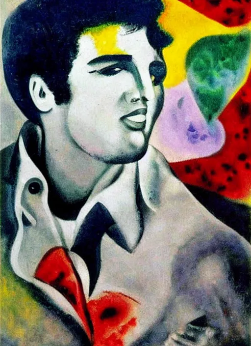 Image similar to oil painting of elvis presley by chagall