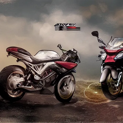 Prompt: a hyper realistic fantasy illustration of a motorbike