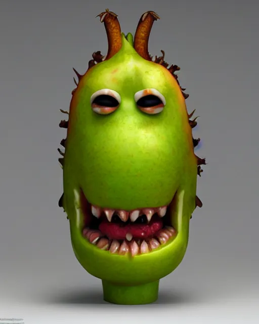 Image similar to a fruit figurine monster, apple head, banana hair, surrealist oil painting, highly detailed, dramatic lighting, hyperrealistic, 8 k, artstation, cgsociety