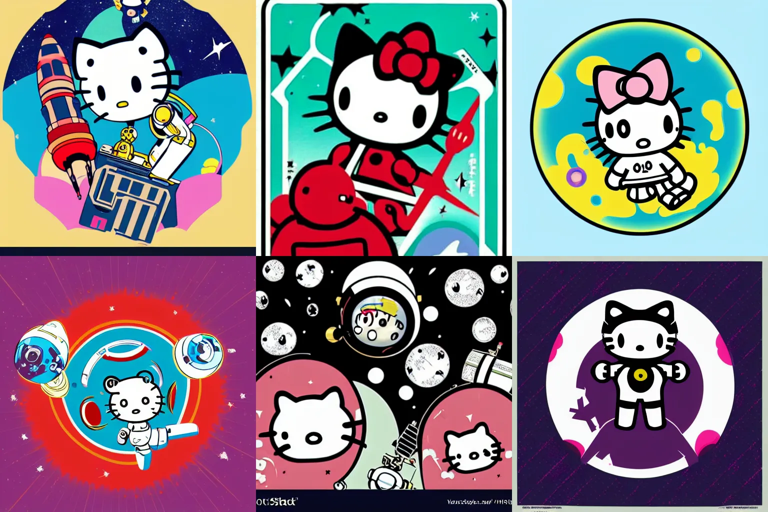 Prompt: criterion collection art for the film Robo Hello Kitty Astro boy goes to Space, sticker design vector