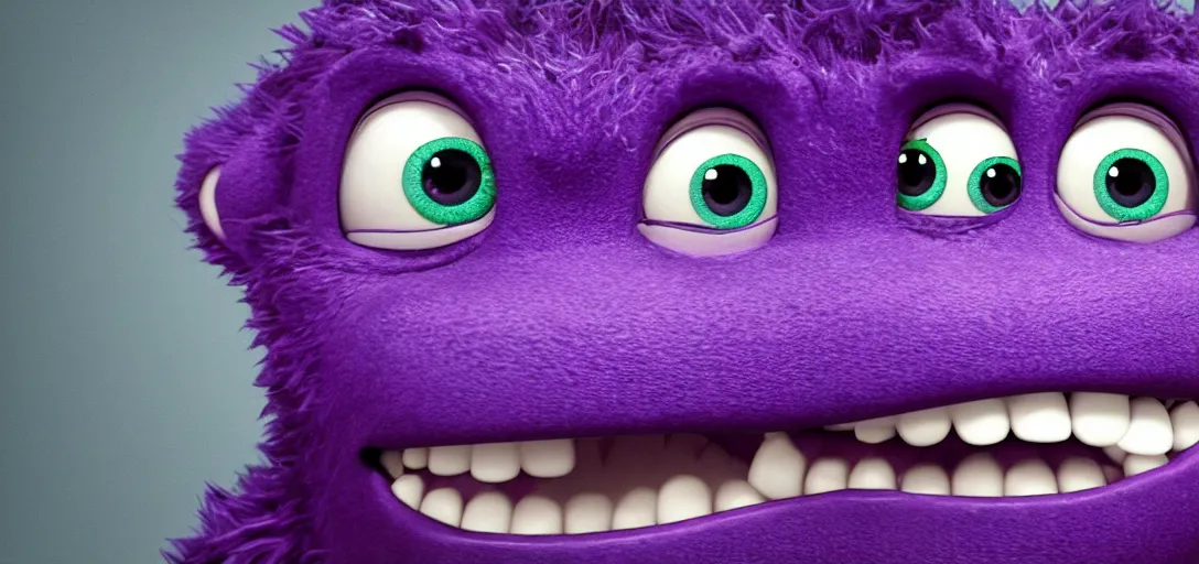 Image similar to a purple monster which is adorable, pixar, 4k, 100mm, full monster in frame