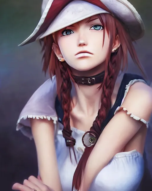 Image similar to portrait One Piece pirate girl cute-fine-face, pretty face, realistic shaded Perfect face, fine details. Anime. realistic shaded lighting by Ilya Kuvshinov Giuseppe Dangelico Pino and Michael Garmash and Rob Rey, IAMAG premiere, aaaa achievement collection, elegant freckles, fabulous