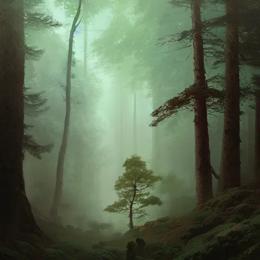 Prompt: a beautiful painting of a forest by ivan aivazovsky and sin jong hun and greg rutkowski. in style of concept art. oil painting texture. sharp lines, hyper detailed. octane render. trending on artstation