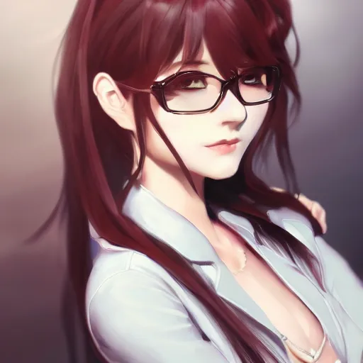 Image similar to kurisu makise, elegant, ultra highly detailed, digital painting, smooth, sharp focus, artstation, top-down shot, art by Ina Wong