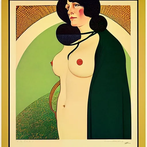 Image similar to Art in the style of Coles Phillips, Gaia, Full figured Mother Earth, portrait, Mucha, Georgia O'Keeffe