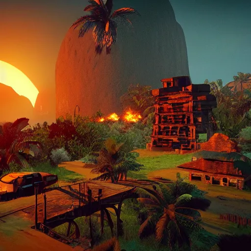 Image similar to a still of from the movie apocalypse now crossover with the game the witness