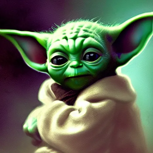 Prompt: detailed cinematic moody colors studio portrait of baby yoda, grogu, high quality by jeremy mann, only one head single portrait