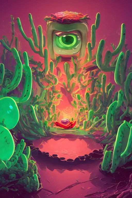 Image similar to roots cactus sushi cristal smurf ghost creature animal sushi cristal very big eye roots cactus elemental flush of force nature micro world fluo fishscale, behance hd by jesper ejsing, by rhads, makoto shinkai and lois van baarle, ilya kuvshinov, rossdraws radiating a glowing aura global illumination ray tracing hdr