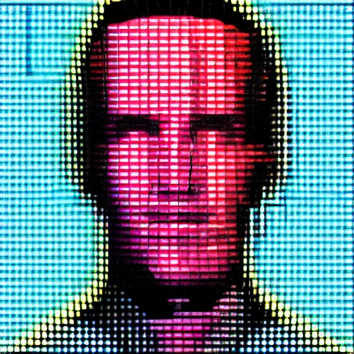 Prompt: max headroom analog glitch art self portrait