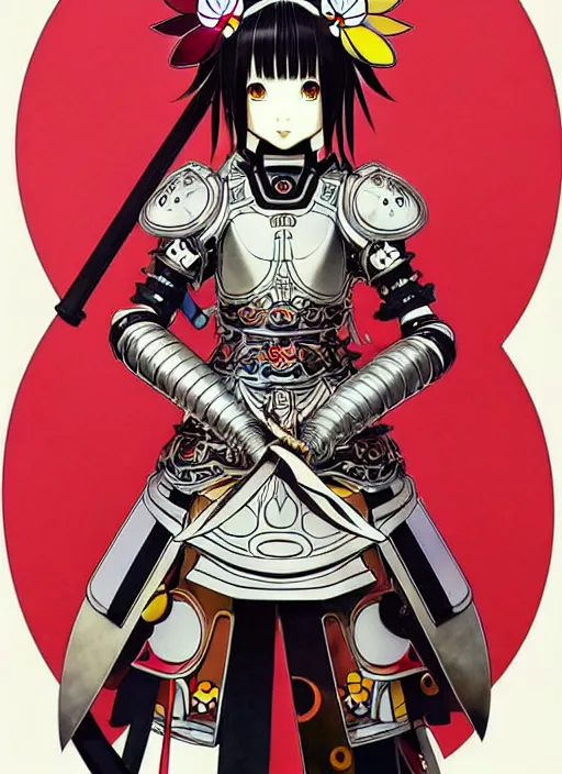 Image similar to takashi murakami, ilya kuvshinov, anime female knight in. ornate armor by, last exile, murata range, fine detail, perfect, dramatic lighting, dynamic composition, art deco, cel shading, vivid, rich texture, alphonse mucha, ( ( ( colorful ) ) ), ( ( ( yoshinari yoh ) ) ),