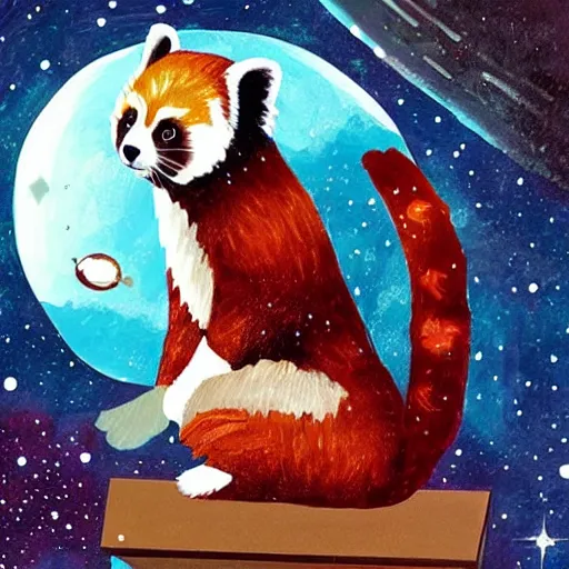 Prompt: astronaut red panda floating in space, stars and nebula in the background, cute