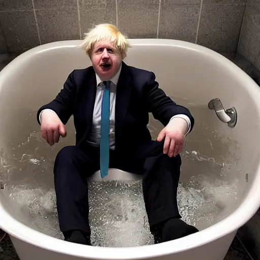 Image similar to boris johnson in a bathtub filled with beans