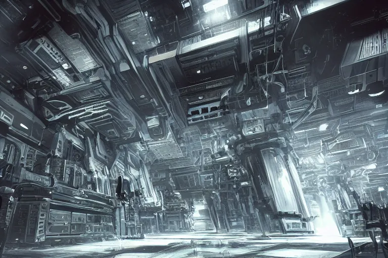 Prompt: parallax datacenter server room interior single mono colossus white rusty android guest robosaurus artstation cinematic detailed concept art volumetric light sharp coherent cgsociety symmetric perfect well balanced shadows lotr prometheus