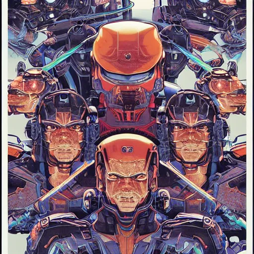 Image similar to portrait of super contra robots, symmetrical, by yoichi hatakenaka, masamune shirow, josan gonzales and dan mumford, ayami kojima, takato yamamoto, barclay shaw, karol bak, yukito kishiro, moebius