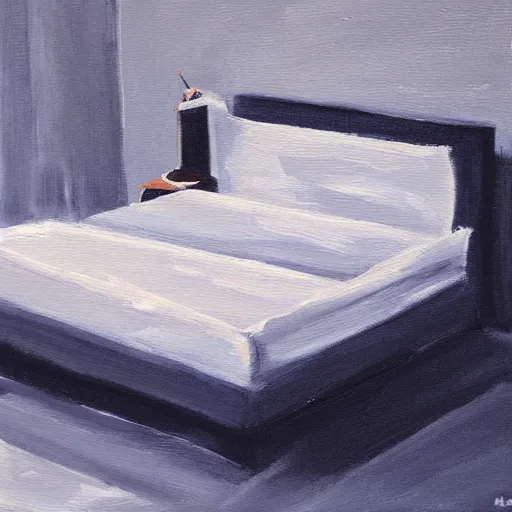Prompt: painting about feeling alone in bed