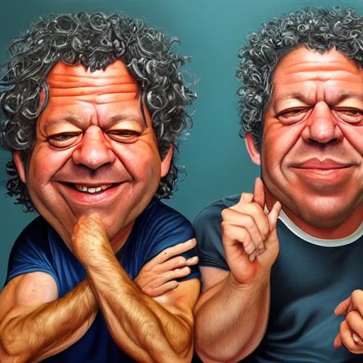 Image similar to Caricature portraits done of Gene Ween and Dean Ween, realistic, hyperrealistic, very realistic, highly detailed, very detailed, extremely detailed, detailed, oil painting, digital art, trending on artstation