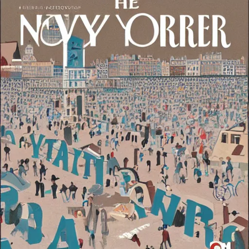 Image similar to cover of newyorker of Paris without water, over crowded by bots, wes anderson style,