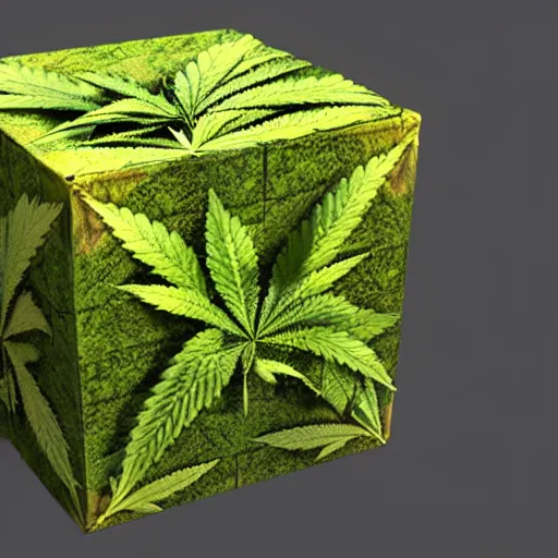 Prompt: a perfect cube made of cannabis marijuana, beautiful, octane render, nug pic, ray tracing, 8 k, unreal engine 5