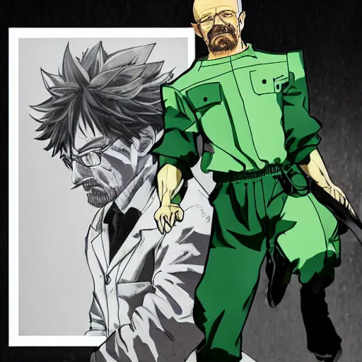 Prompt: walter white as izuku midoriya, yoji shinkawa