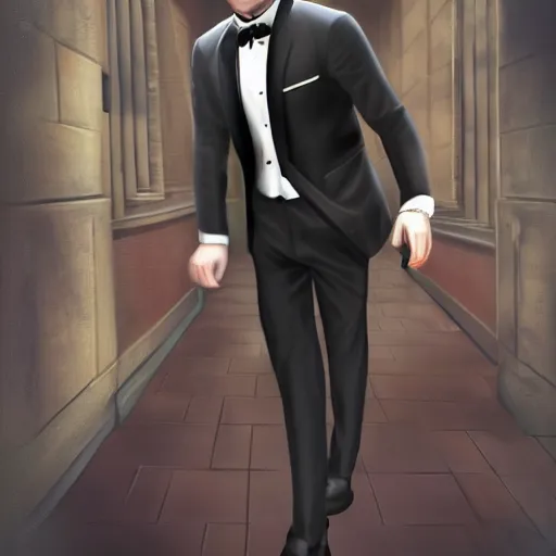 Image similar to urban fantasy butler that looks similar to michael kane, handsome, photorealistic, 4 k, oil painting filter, balding, well dressed, pet rat on shoulder