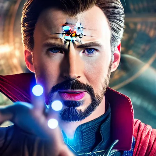 Prompt: chris evans as doctor strange, marvel cinematic universe, mcu, canon eos r 3, f / 1. 4, iso 2 0 0, 1 / 1 6 0 s, 8 k, raw, unedited, symmetrical balance, in - frame,