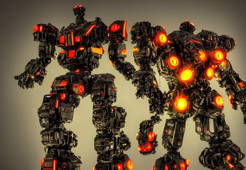Prompt: a ultra realistic hyper realistic underexposed film photograph of an intricate neon mech warrior
