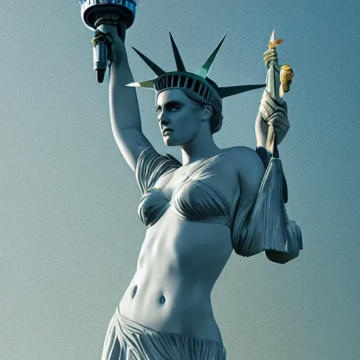 Image similar to rumer willis is the statue of liberty, au naturel, hyper detailed, digital art, trending in artstation, cinematic lighting, studio quality, smooth render, unreal engine 5 rendered, octane rendered, art style by klimt and nixeu and ian sprigger and wlop and krenz cushart.