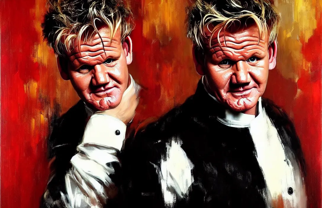 Image similar to portrait of gordon ramsay!!!!!!!!!!!!!!!!!!!!!!!!!!!, detailed face, detailed painting,, epic lighting, by ilya repin, phil hale and kent williams