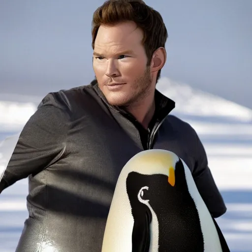 Prompt: chris pratt riding a penguin