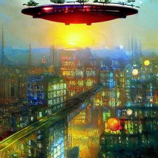 Image similar to a very beautiful eco - friendly environmental future!!! city cityscape, flying cars and elevated!! trains and solar power, lots of plants and flowers, sunrise, style of olidon redon