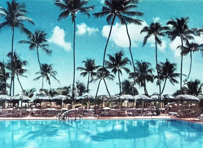 Image similar to pool at the beach. miami. no people. nostalgic. 6 0 s styled art