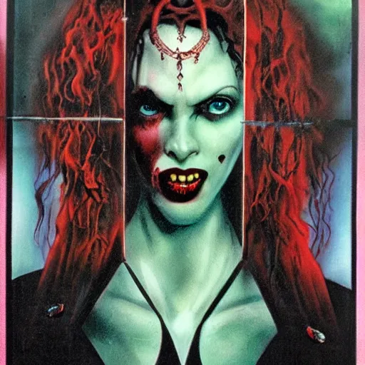 Prompt: 1990's movie poster for Vampire: the Masquerade, gothic horror, rose motif on bottom, stunning perfect face, background green marble, highly detailed by Drew Struzan