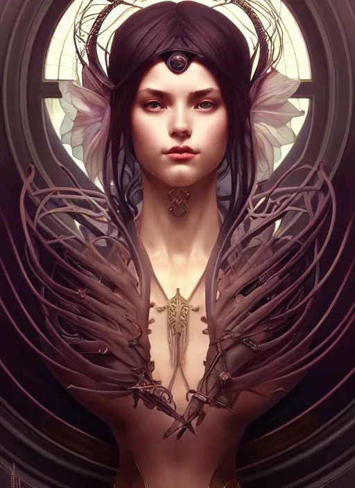 Image similar to symmetry!! portrait of pandora, dark fantasy, intricate, elegant, highly detailed, my rendition, digital painting, artstation, concept art, smooth, sharp focus, illustration, art by artgerm and greg rutkowski and alphonse mucha and huang guangjian and android jones and sachin teng