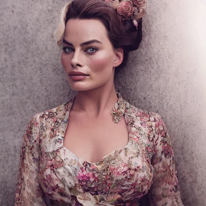 Prompt: portrait of margot robbie combined with angela white wearing kebaya, by charlotte grimm, natural light, detailed face, canon eos c 3 0 0, ƒ 1. 8, 3 5 mm, 8 k, medium - format print