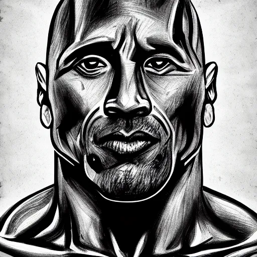 Image similar to symmetrical facial portrait of dwayne johnson mad, abstract sketch