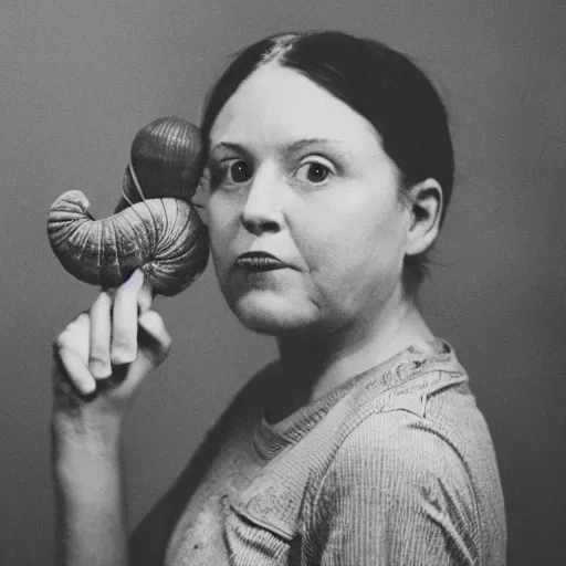 Prompt: studio photograph of real snail woman