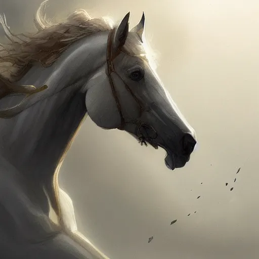 Image similar to a pale, yellowish horse. The one who rode him was called Death, and he was followed by the representative of the realm of death. , digital Art, Greg rutkowski Trending artstation