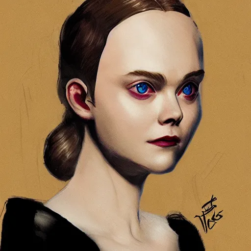 Image similar to a portrait of Elle Fanning in the style of Dishonored