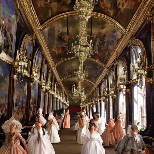 Image similar to a victorian style party in the hall of mirrors