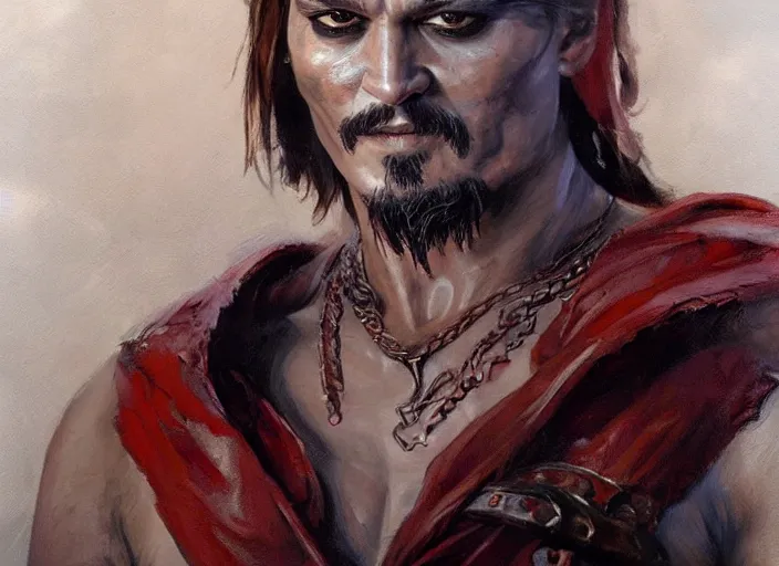 Image similar to a highly detailed beautiful portrait of johny depp as kratos, by gregory manchess, james gurney, james jean