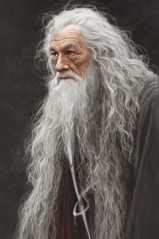 Image similar to Gandalf from Lord of the Rings, diffuse lighting, fantasy, intricate, elegant, highly detailed, lifelike, photorealistic, digital painting, artstation, illustration, concept art, smooth, sharp focus, art by John Collier and Albert Aublet and Krenz Cushart and Artem Demura and Alphonse Mucha