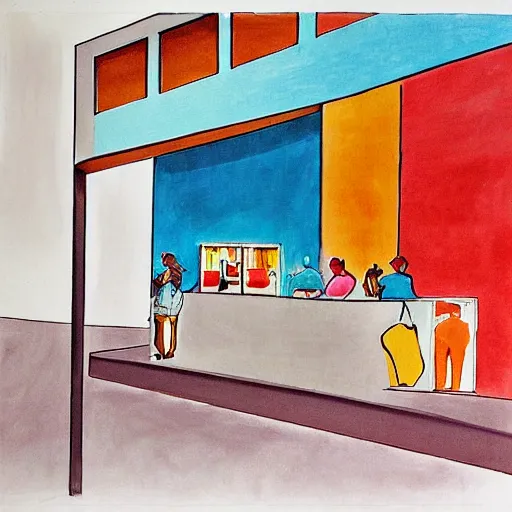 Prompt: ice cream store by alvar aalto, colorful, sketch