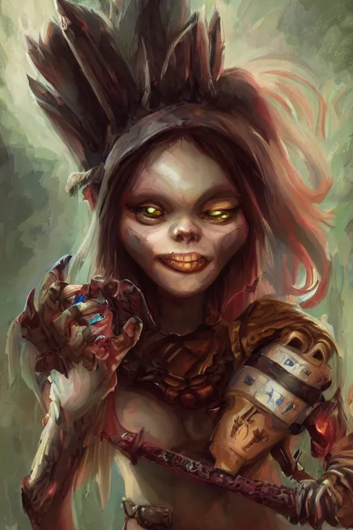 Image similar to a portrait of a cute psychotic fantasy goblin girl by Ross Tran and jeff easley