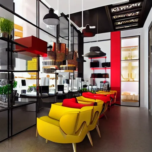 Image similar to caffe interior design, modern look, colorful, realistic