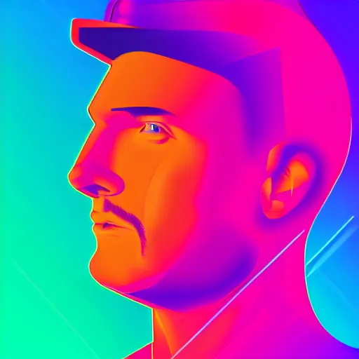 Image similar to portrait of a man, synthwave, vector style, geometric random shapes and angles, red and blue lighting h 6 4 0