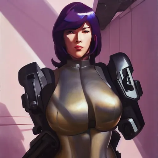 Image similar to greg manchess portrait painting of invisible armored motoko kusanagi as overwatch character, medium shot, asymmetrical, profile picture, organic painting, sunny day, matte painting, bold shapes, hard edges, street art, trending on artstation, by huang guangjian, gil elvgren, ruan jia, greg rutkowski, gaston bussiere